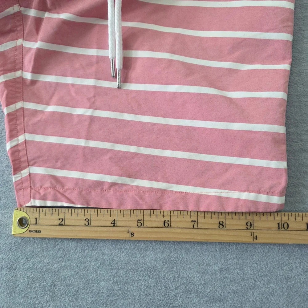 Bonobos Mens Striped Swim Trunks Pink White Drawstring Mesh Lining Small 16426